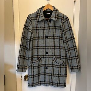 Reformation Blue and Black Plaid Coat - Size Medium